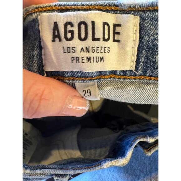 Agolde Jeans Women 29 Blue Light Wash Sophie Cropped Chewed Hem Distressed Retro - Picture 10 of 12